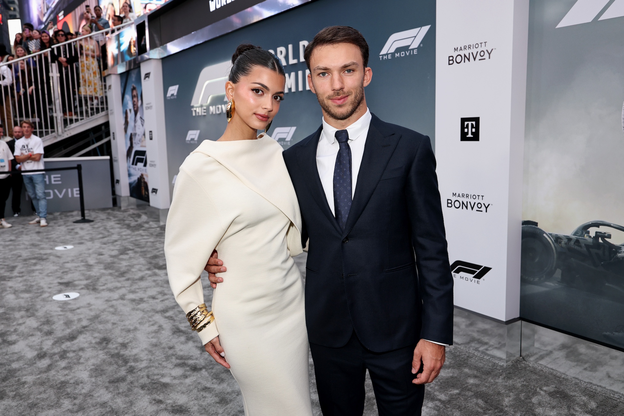 Francisca Cerqueira Gomes and Pierre Gasly attend the World Premiere of F1® The Movie in Times Square on June 16, 2025 in New York City.