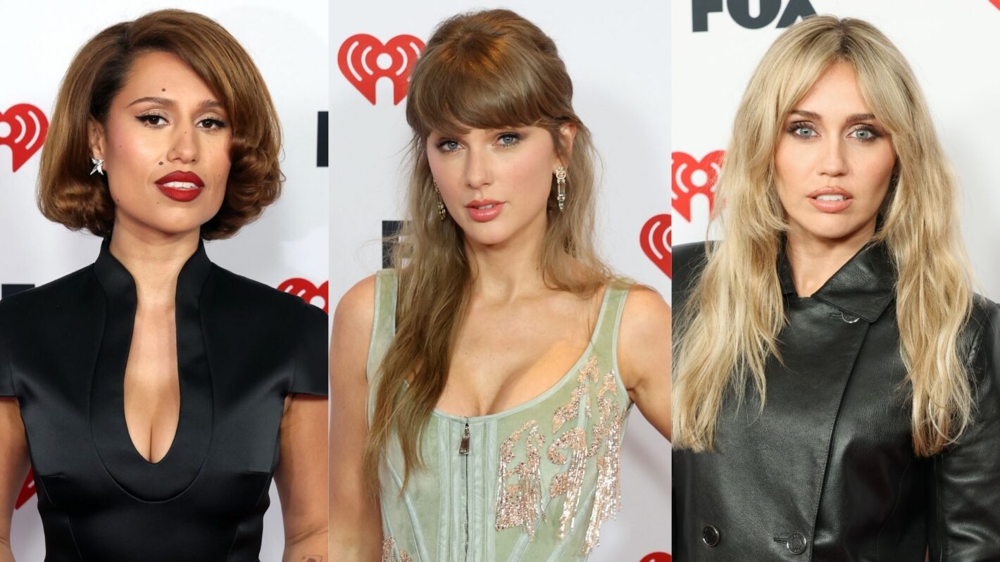 Raye, Taylor Swift, and Miley Cyrus at the 2026 iHeartRadio Music Awards, March 26, 2026, Los Angeles, California.
