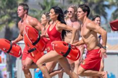 VENICE, CA - MARCH 18: Shay Mitchell, Noah Beck, Hassie Harrison, and Stephen Amell are seen on the set of Baywatch on March 18, 2026 in Venice, California. (Photo by MEGA/GC Images)