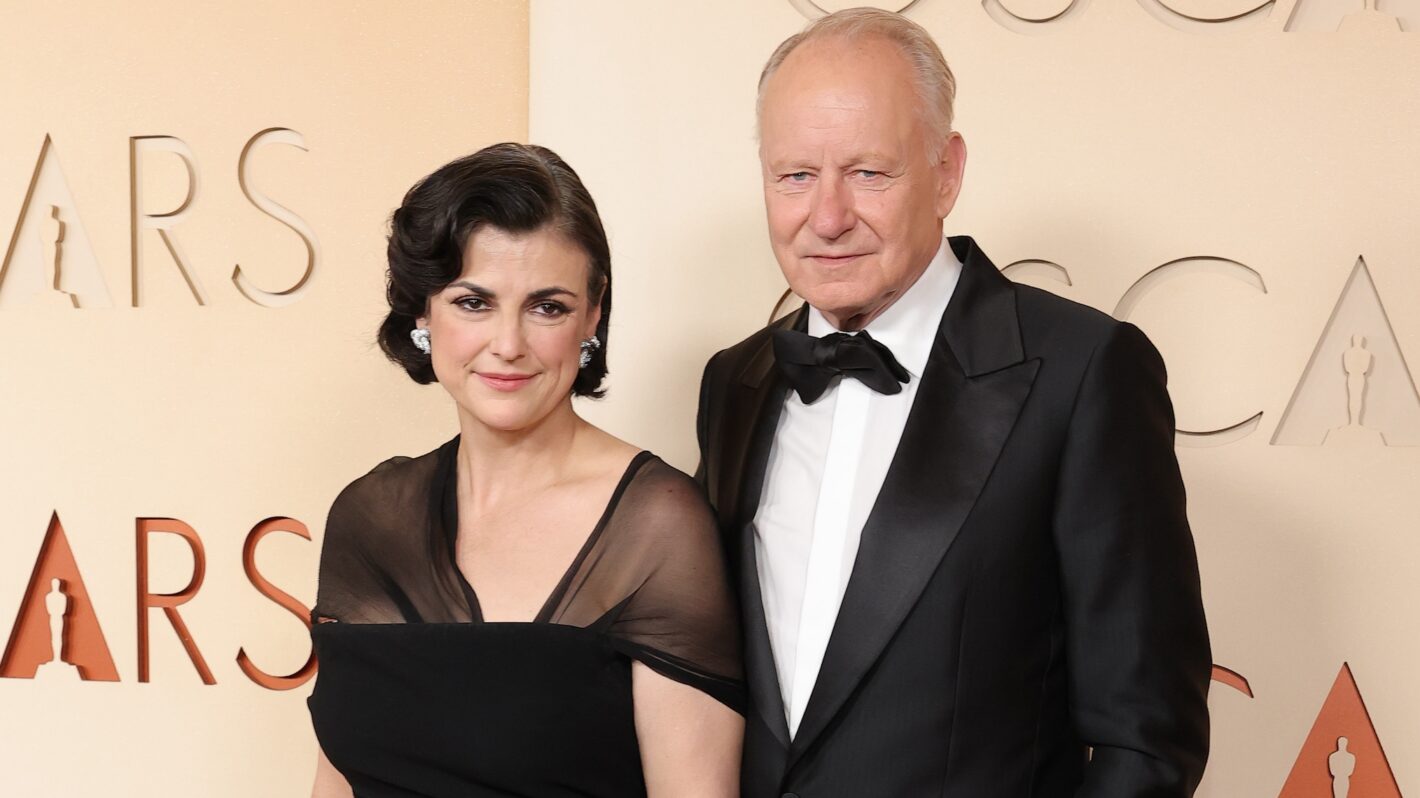 Megan Everett-Skarsgård and Stellan Skarsgård attend the 98th Oscars at Dolby Theatre on March 15, 2026 in Hollywood, California.