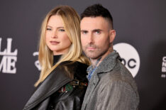 Behati Prinsloo and Adam Levine attend the 38th Annual Rock & Roll Hall Of Fame Induction