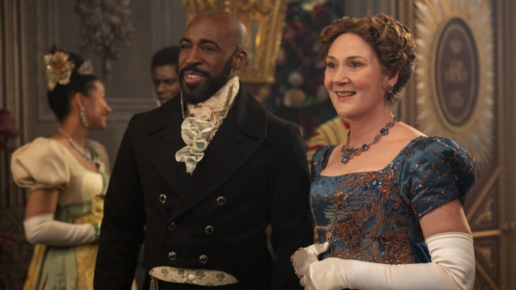 Daniel Francis as Lord Anderson, Ruth Gemmell as Lady Violet Bridgerton in episode 408 of Bridgerton.