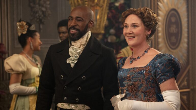 Daniel Francis as Lord Anderson, Ruth Gemmell as Lady Violet Bridgerton in episode 408 of Bridgerton.