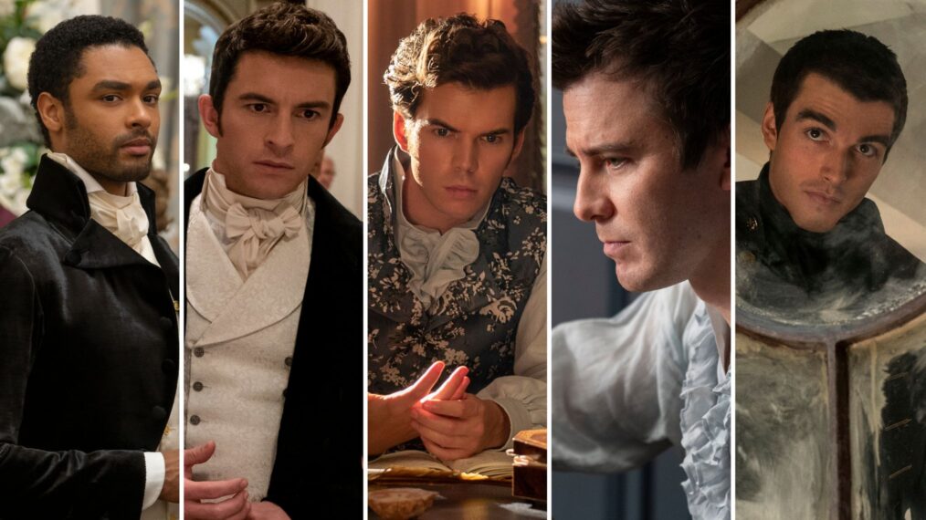 Rege-Jean Page, Jonathan Bailey, Luke Newton, Luke Thompson, and Corey Mylchreest in 'Bridgerton' and 'Queen Charlotte'