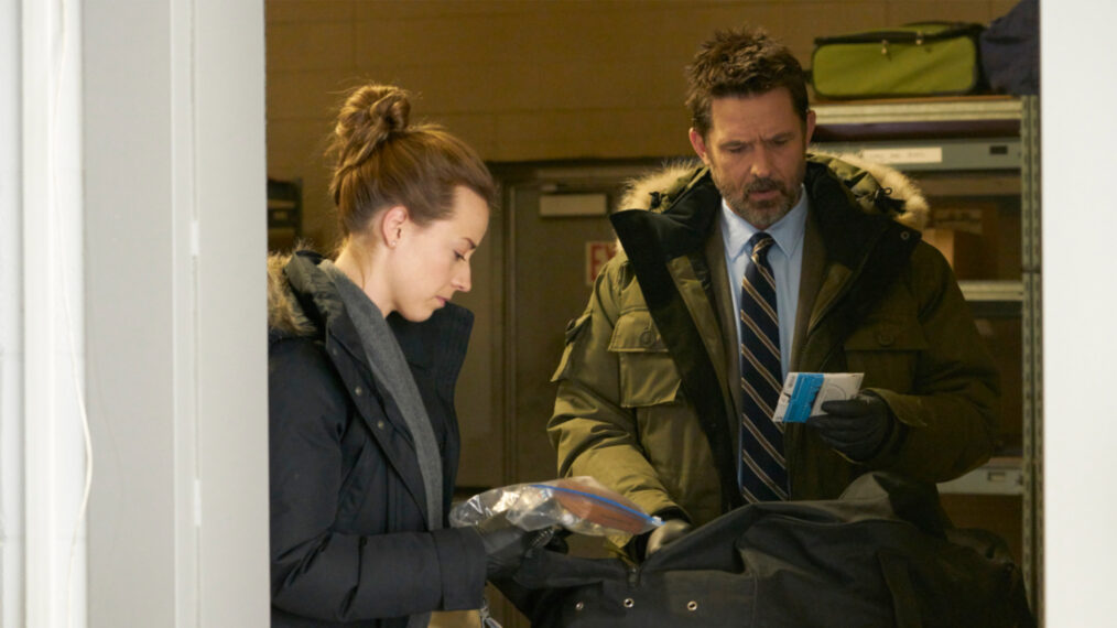 Karine Vanasse as Lise Delorme and Billy Campbell as John Cardinal in 'Cardinal'