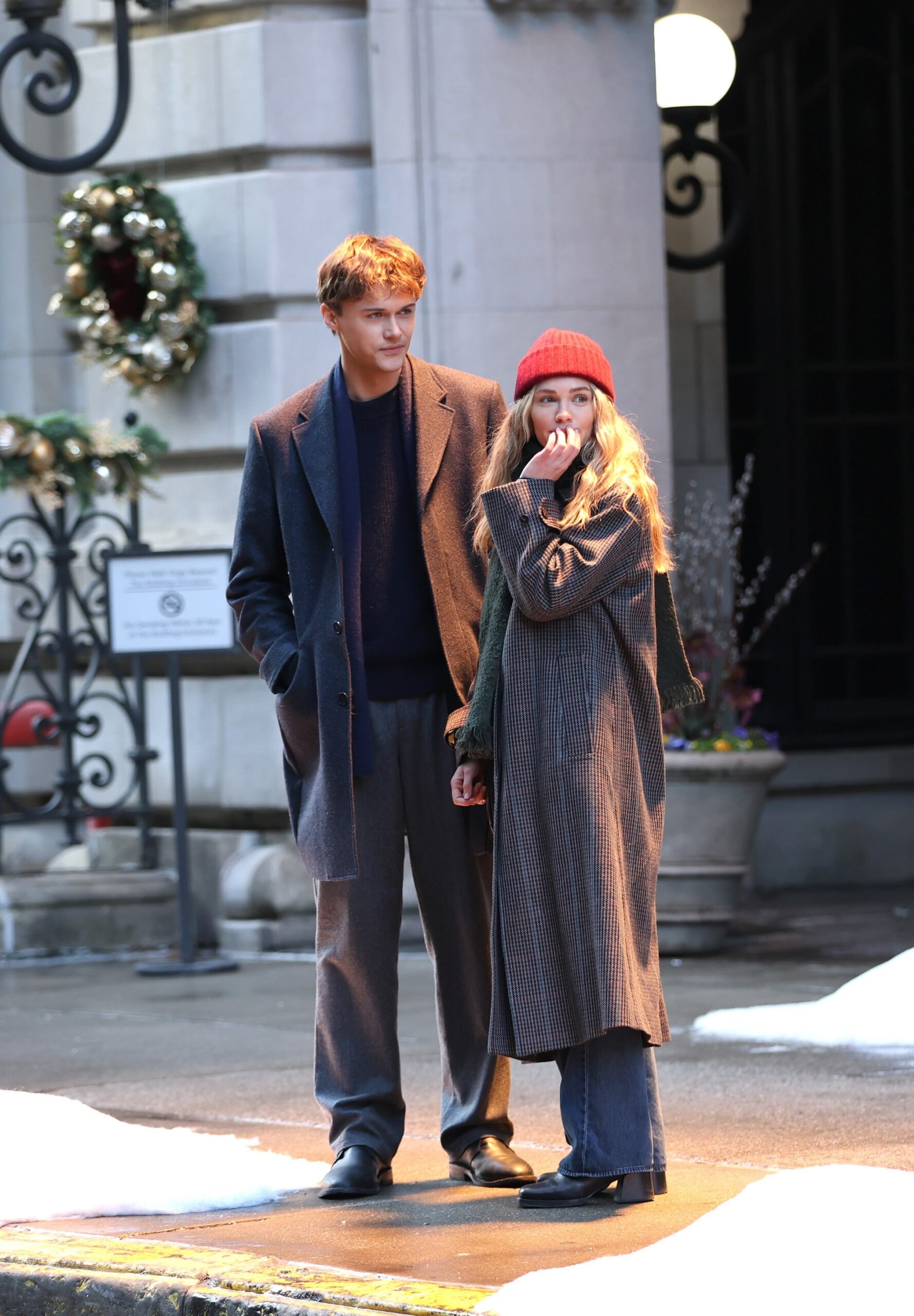 Christopher Briney and Michelle Randolph are seen filming at the 