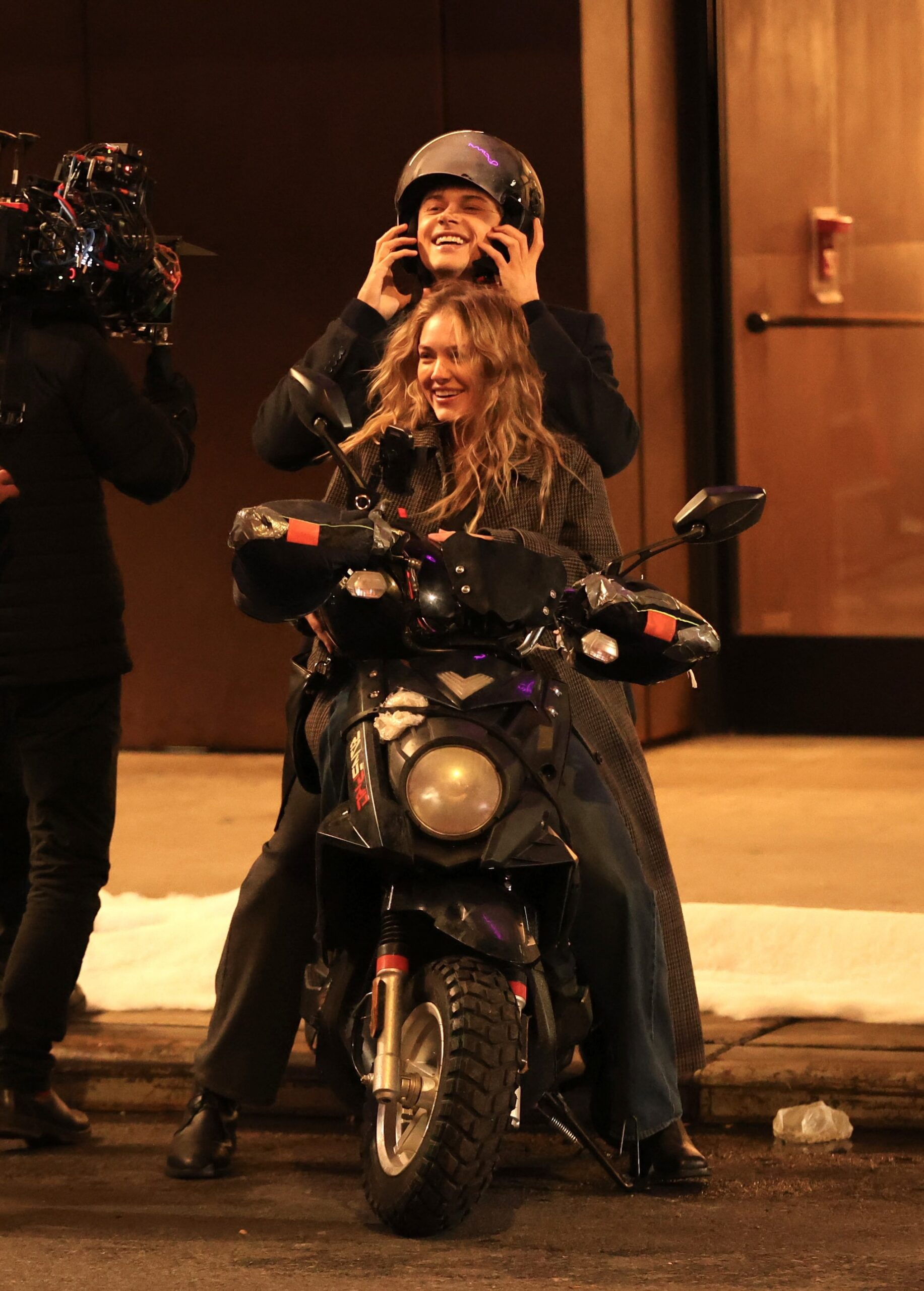 Christopher Briney and Michelle Randolph are seen filming at the 