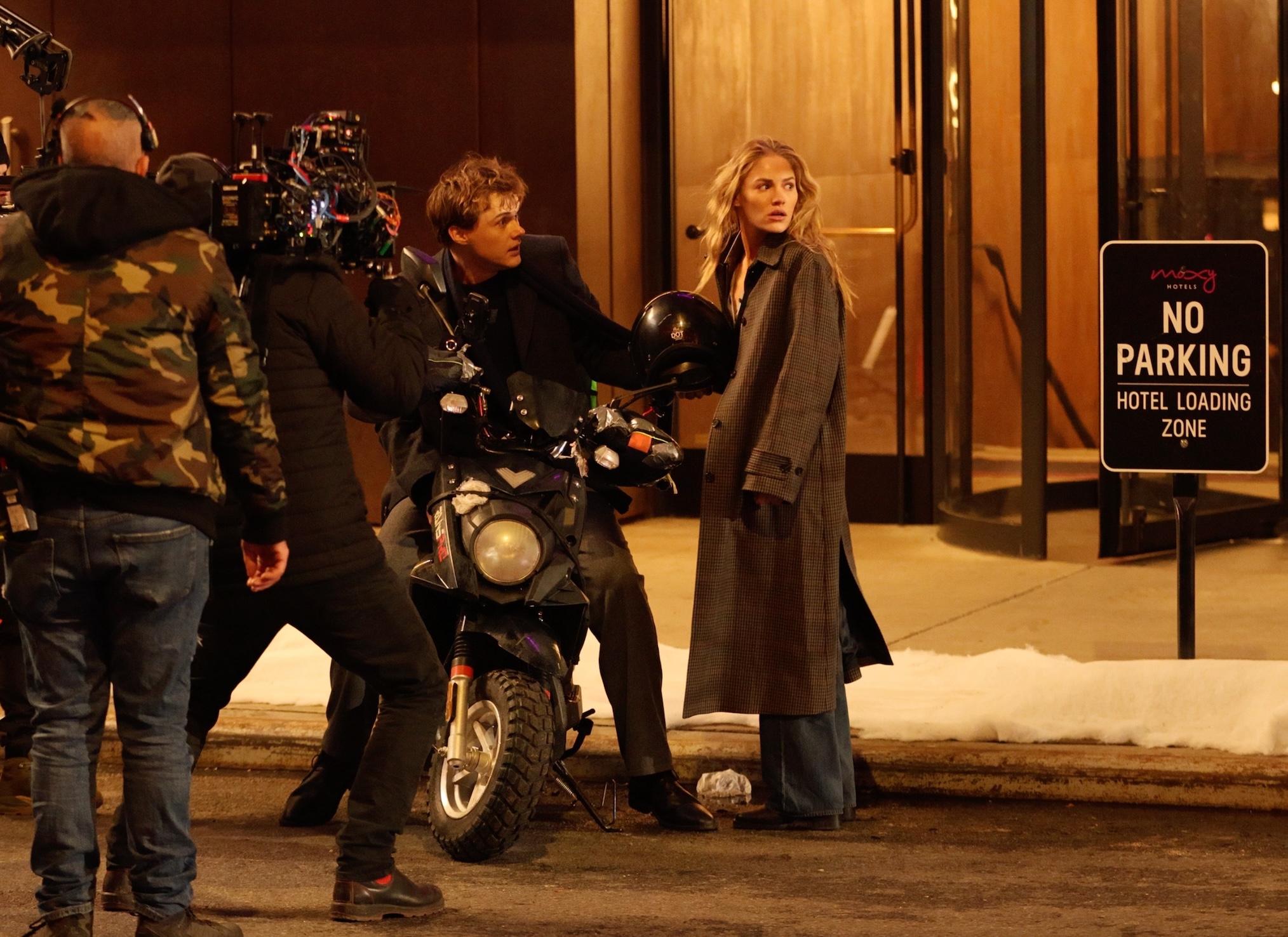 Christopher Briney and Michelle Randolph are seen filming at the 