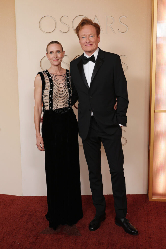 Liza Powel O'Brien and Conan O'Brien attend the 98th Oscars at Dolby Theatre on March 15, 2026 in Hollywood, California