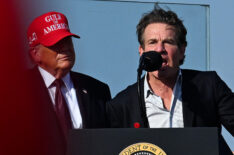 Dennis Quaid joins President Donald Trump as he speaks at the Port of Corpus Christi on February 27, 2026, in Corpus Christi, Texas