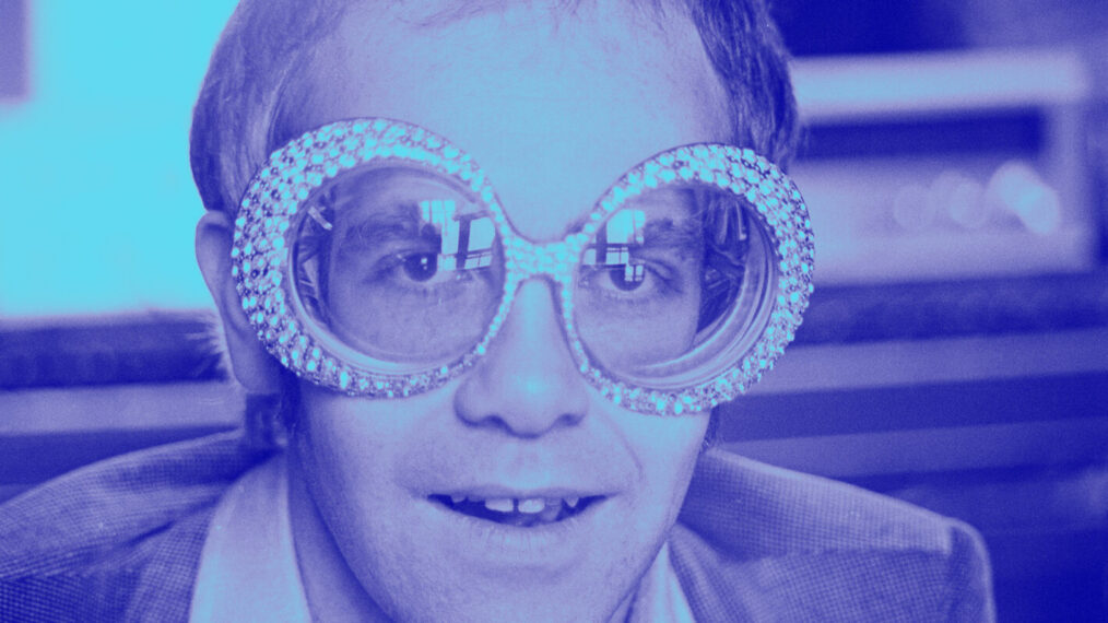 British singer-songwriter Elton John wearing a pair of his flamboyant trademark spectacles, 12th September 1974.
