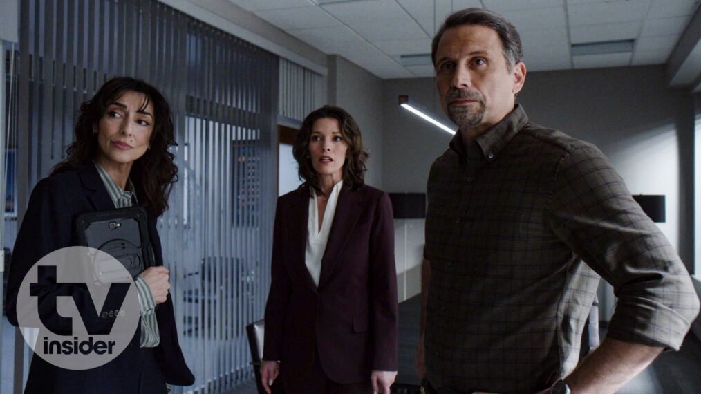Necar Zadegan as Deputy Chief of Station Nikki Reynard, Alana De La Garza as Special Agent in Charge Isobel Castille, and Jeremy Sisto as Assistant Special Agent in Charge Jubal Valentine — 'FBI' Season 8 Episode 16 "3 Up, 3 Down"
