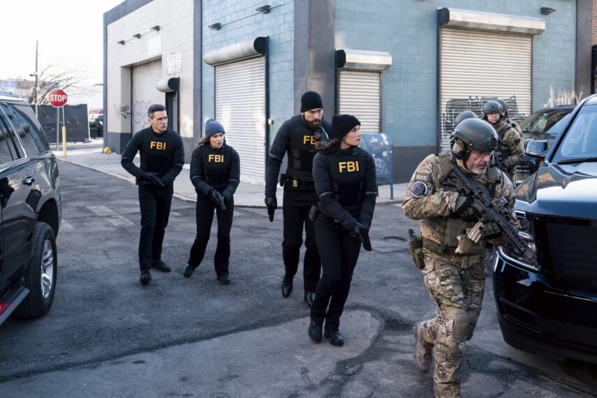 John Boyd as Special Agent Stuart Scola, Juliana Aidén Martinez as Eva Ramos, Zeeko Zaki as Special Agent Omar Adom ‘OA’ Zidan, and Missy Peregrym as Special Agent Maggie Bell — 'FBI' Season 8 Episode 16 "3 Up, 3 Down"