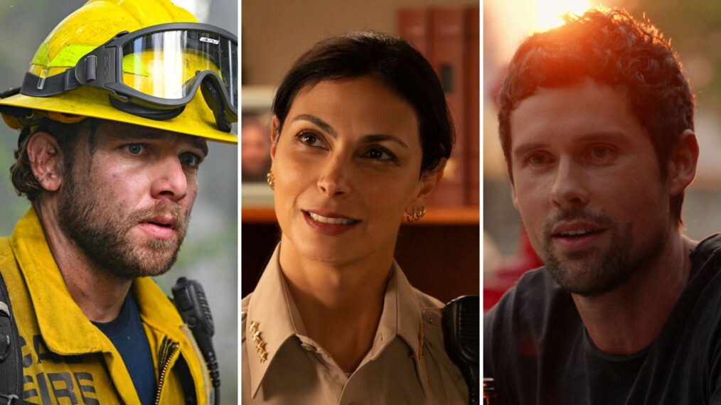 Max Thieriot as Bode Donovan in 'Fire Country,' Morena Baccarin as Mickey Fox in 'Sheriff Country,' Benjamin Hollingsworth as Dan Brady in 'Virgin River'