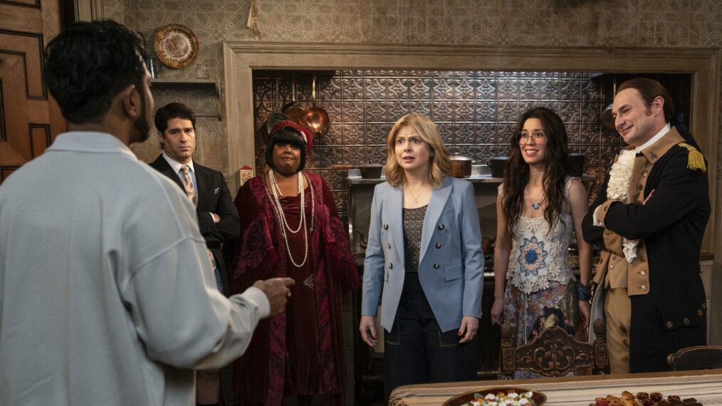 Asher Grodman, Danielle Pinnock, Rose McIver, Sheila Carrasco, and Brandon Scott Jones in 'Ghosts' Season 5