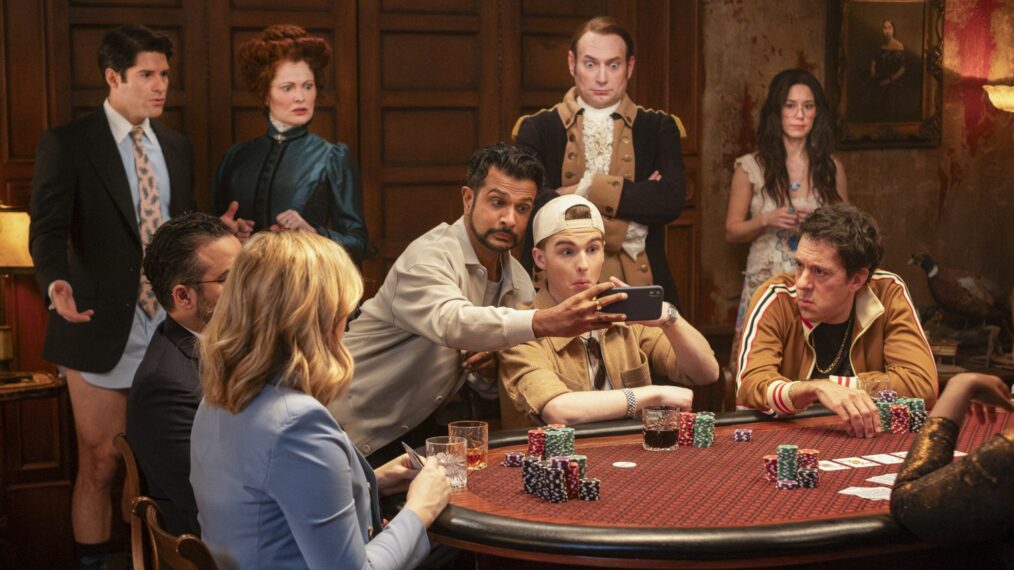 Asher Grodman, Rebecca Wisocky, Utkarsh Ambudkar, Iain Armitage, Brandon Scott Jones, Sheila Carrasco, and Jonathan Kite in 'Ghosts' Season 5