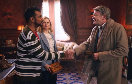 Utkarsh Ambudkar, Rose McIver, and John Michael Higgins in 'Ghosts' Season 5