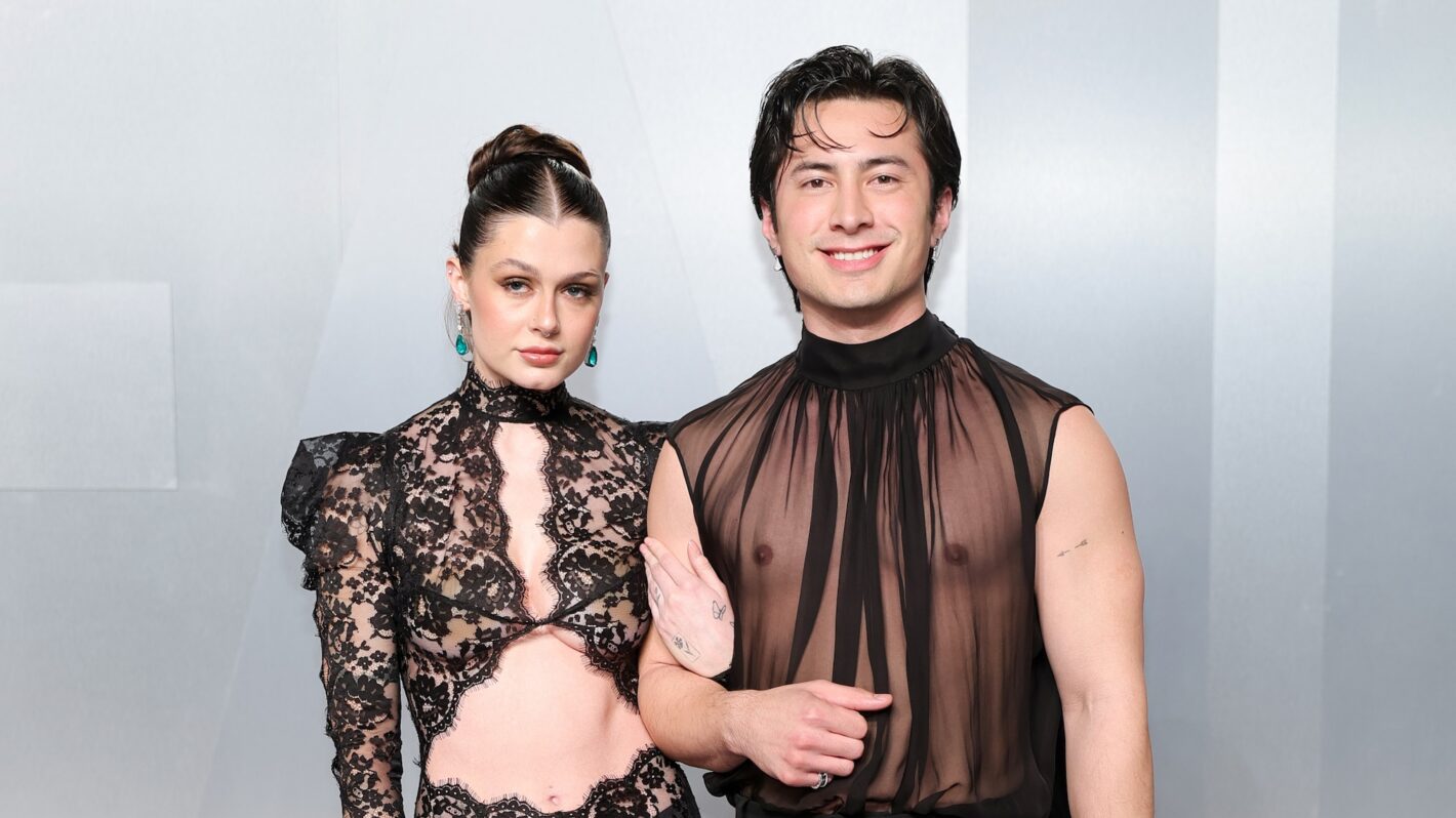 Hudson Williams and his girlfriend Katelyn attend the 2026 Vanity Fair Oscar Party Hosted By Mark Guiducci at Los Angeles County Museum of Art on March 15, 2026 in Los Angeles, California.
