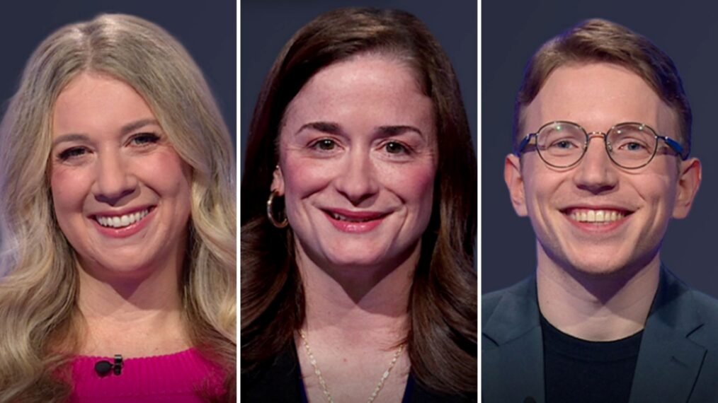 (from left) 'Jeopardy!' players Marissa Klein, Diana Miller, and Noah Hamilton on March 2, 2026