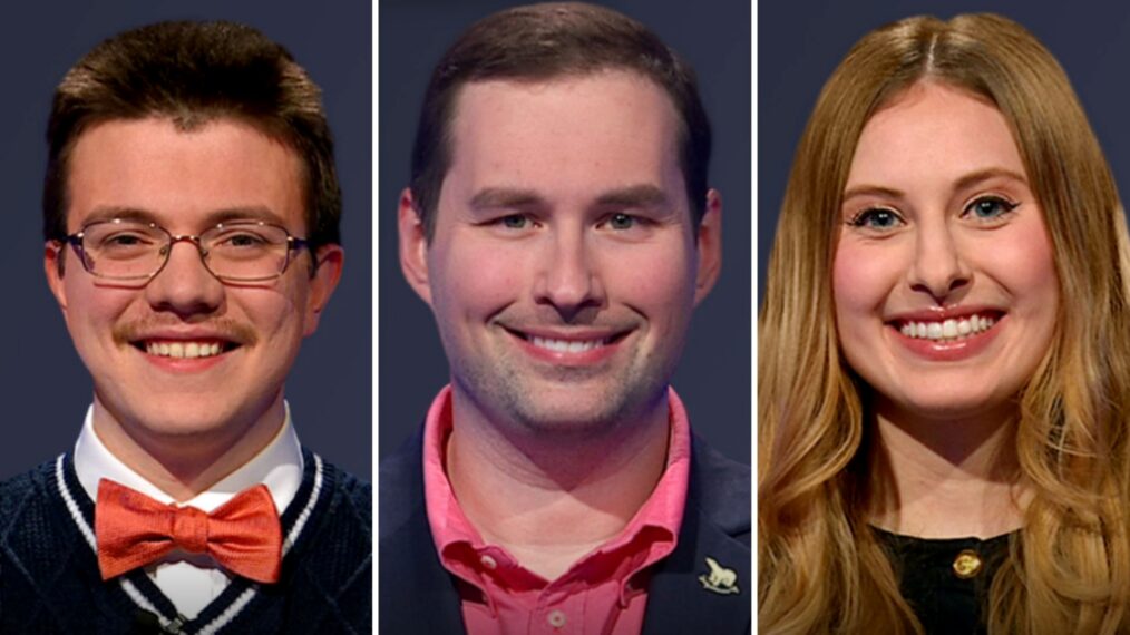 (from left) 'Jeopardy!' contestants Luke Henson, James Denison, and Lydia Cawley, on March 12, 2026