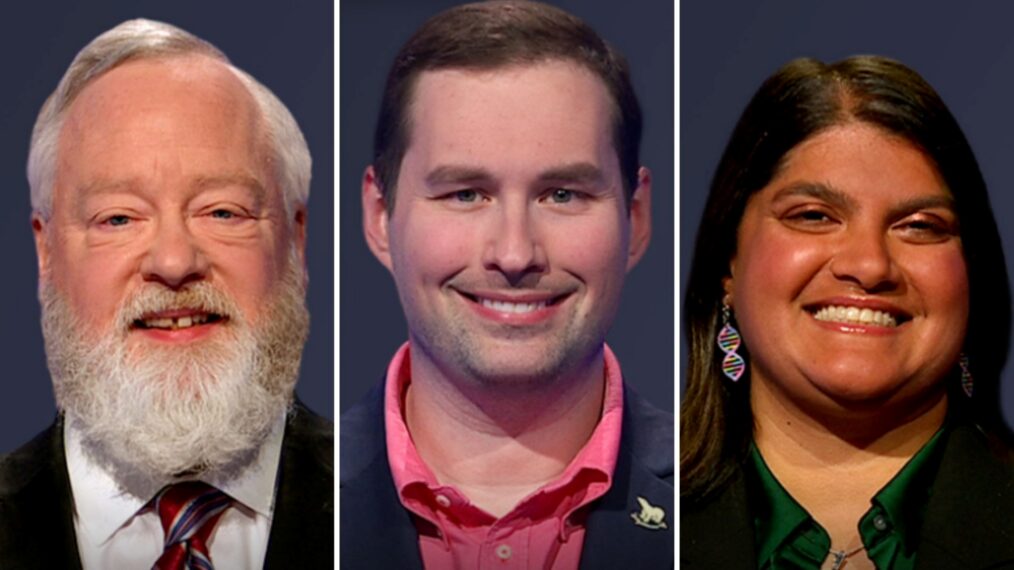 (from left) 'Jeopardy!' contestant Tim Swankey, James Denison, and Sapan Vora, on March 10, 2026