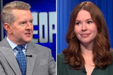 (left) 'Jeopardy!' host Ken Jennings, (right) contestant Katie Hoppenjans on March 9, 2026