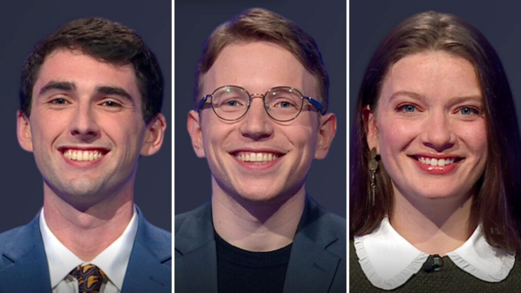 'Jeopardy!' contestants (from left) Quentin Powers, Noah Hamilton, and Monterey Salka, on March 3, 2026