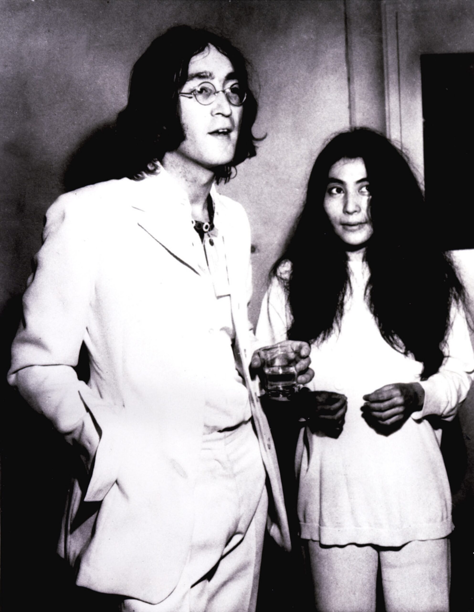 John Lennon and Yoko Ono at Mayfair Gallery, NY, for an exhibit of Yoko's, 1968