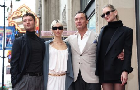 Raff Law, Iris Law, Jude Law and Phillipa Coan attend Jude Law's Hollywood Walk of Fame Star Ceremony on December 12, 2024 in Hollywood, California.