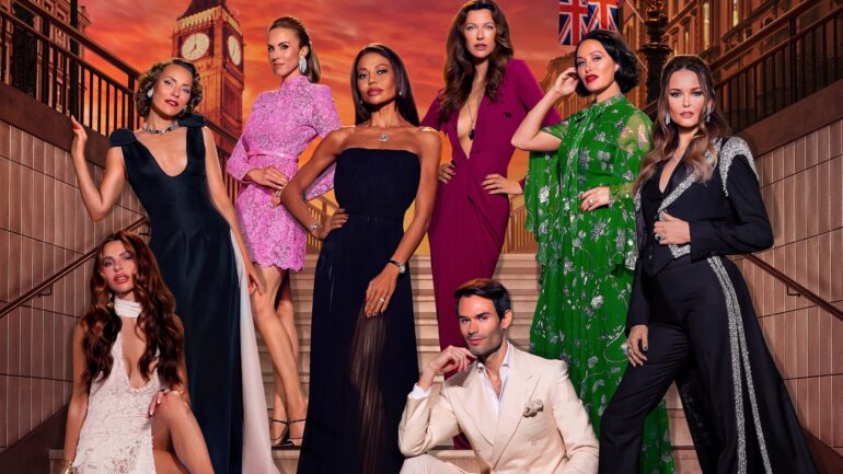 LADIES OF LONDON: THE NEW REIGN -- Season:4 -- Pictured: (l-r) Misse Beqiri, Martha Sitwell, Myka Meier, Lady Emma Thynn, Margo Stilley, Mark-Francis Vandelli, Kimi Murdoch, Lottie Kane