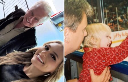 Maggie and Pat Sajak (now) (left) and then (right)