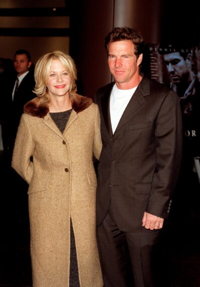 Meg Ryan and Dennis Quaid attend the premiere of Quaid's new film, "Savior" October 27, 1998.