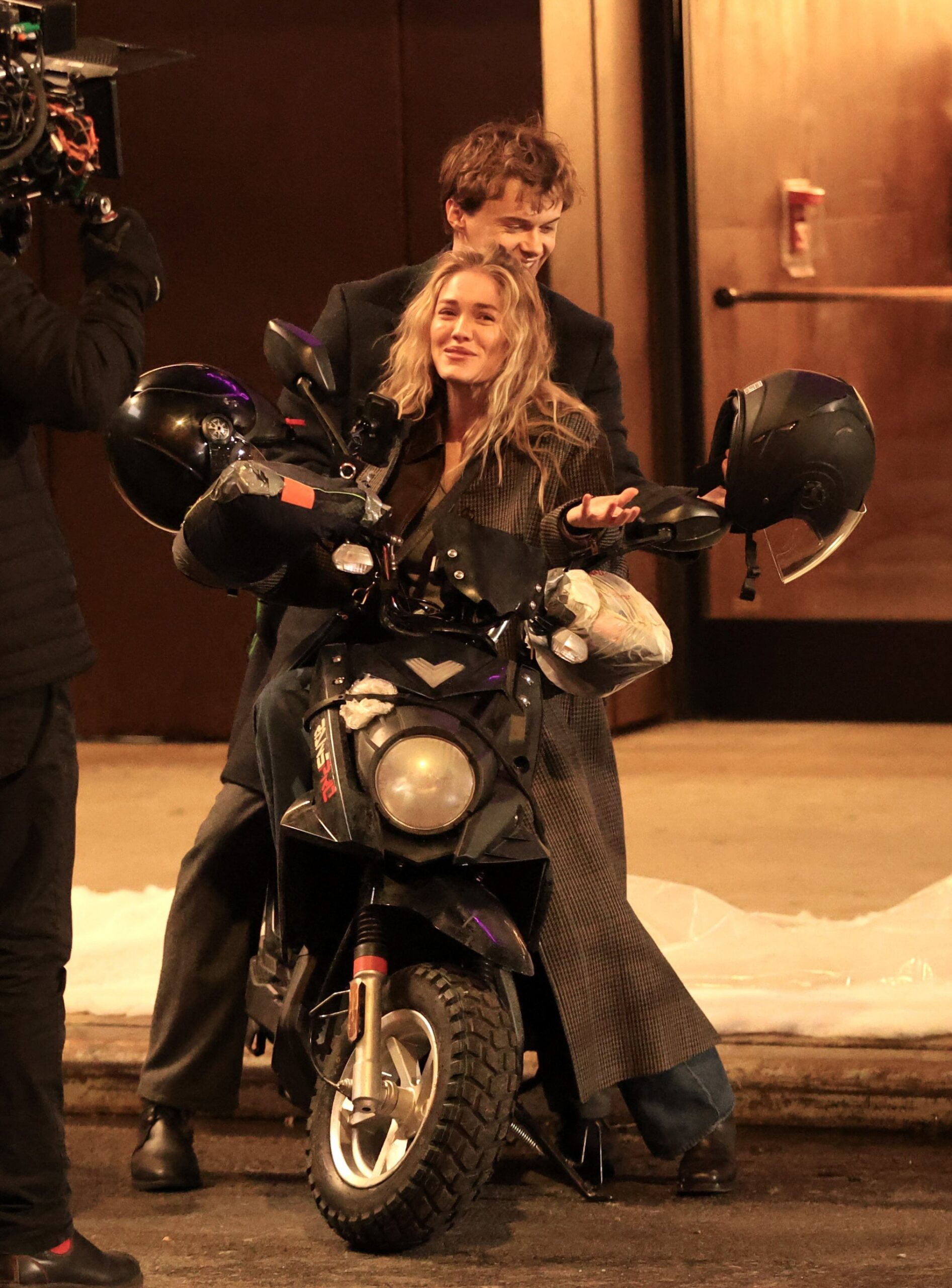 Christopher Briney and Michelle Randolph are seen filming at the 