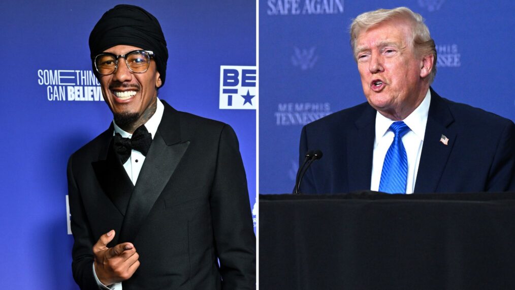 Nick Cannon attends the 57th NAACP Image Awards Official BET Dinner at Grand Venue on February 27, 2026, in Los Angeles, California; President Donald Trump speaks during a Memphis Safe Task Force roundtable on March 23, 2026, in Memphis, Tennessee.
