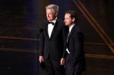 Bill Pullman and Lewis Pullman speak onstage during the 98th Oscars at Dolby Theatre on March 15, 2026 in Hollywood, California.