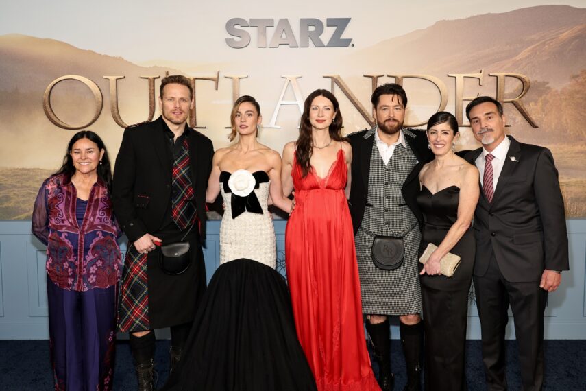 Diana Gabaldon, Sam Heughan, Sophie Skelton, Caitriona Balfe, Richard Rankin, Maril Davis and Matthew B. Roberts at the 'Outlander' final season premiere