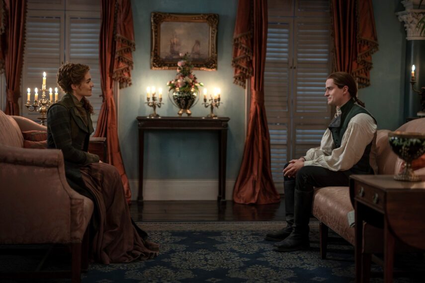 Sophie Skelton and Charles Vandervaart in 'Outlander' Season 8