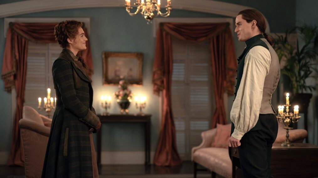 Sophie Skelton and Charles Vandervaart in 'Outlander' Season 8