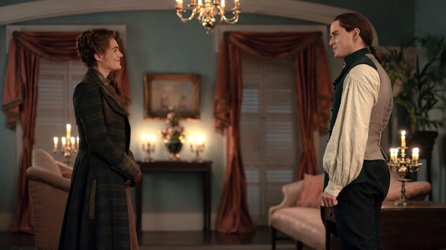 Sophie Skelton and Charles Vandervaart in 'Outlander' Season 8
