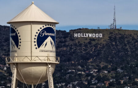 The Paramount water tower at Paramount Studios in Los Angeles, California, as seen on February 23, 2026