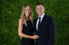 Rory McIlroy and Erica Stoll during the Ryder Cup Teams' Welcome Dinner prior to the Ryder Cup 2025 at Hempstead House on September 23, 2025 in Sands Point, New York