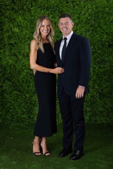 Rory McIlroy and Erica Stoll during the Ryder Cup Teams' Welcome Dinner prior to the Ryder Cup 2025 at Hempstead House on September 23, 2025 in Sands Point, New York