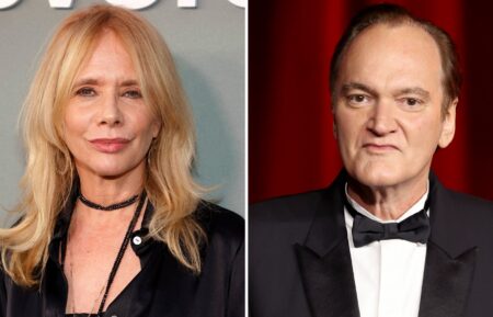 Rosanna Arquette attends the season finale screening of ‘Severance’ at DGA Theater Complex on April 8, 2022, in Los Angeles, California; Quentin Tarantino attends the 4th Annual Academy Museum Gala at the Academy Museum of Motion Pictures on October 19, 2024, in Los Angeles, California