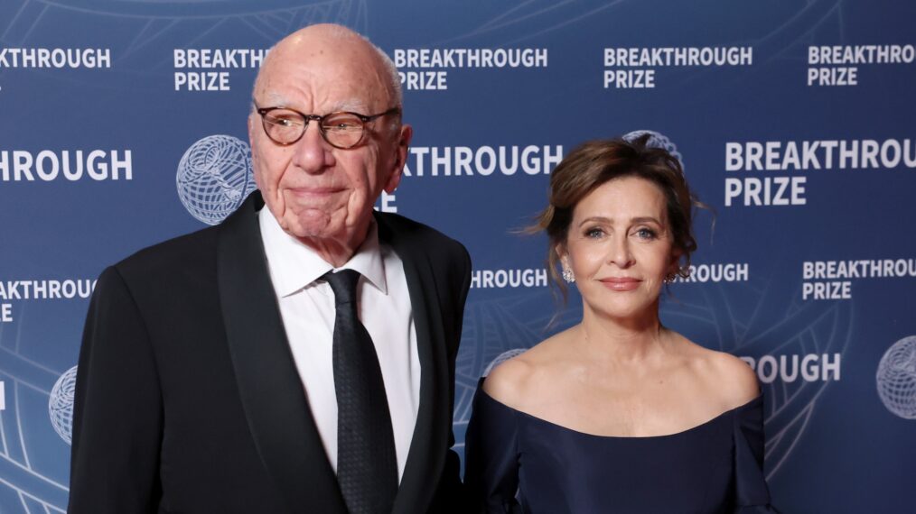 Rupert Murdoch and Elena Zhukova attend the 11th Breakthrough Prize Ceremony at Barker Hangar on April 05, 2025 in Santa Monica, California.