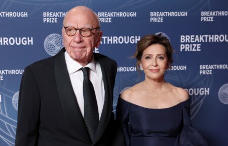 Rupert Murdoch and Elena Zhukova attend the 11th Breakthrough Prize Ceremony at Barker Hangar on April 05, 2025 in Santa Monica, California.
