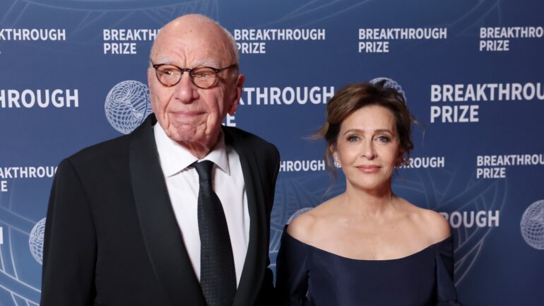 Rupert Murdoch and Elena Zhukova attend the 11th Breakthrough Prize Ceremony at Barker Hangar on April 05, 2025 in Santa Monica, California.