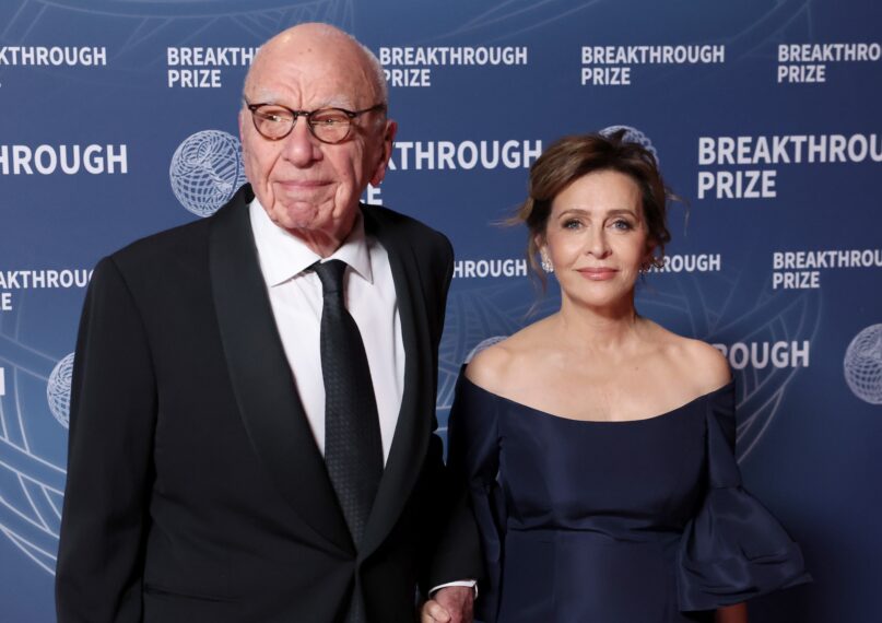 Rupert Murdoch and Elena Zhukova attend the 11th Breakthrough Prize Ceremony at Barker Hangar on April 05, 2025 in Santa Monica, California.