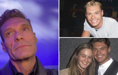 (left) Ryan Seacrest in 2026, (right) Seacrest with Alicia Silverstone (bottom), (top) the host with frosted tips