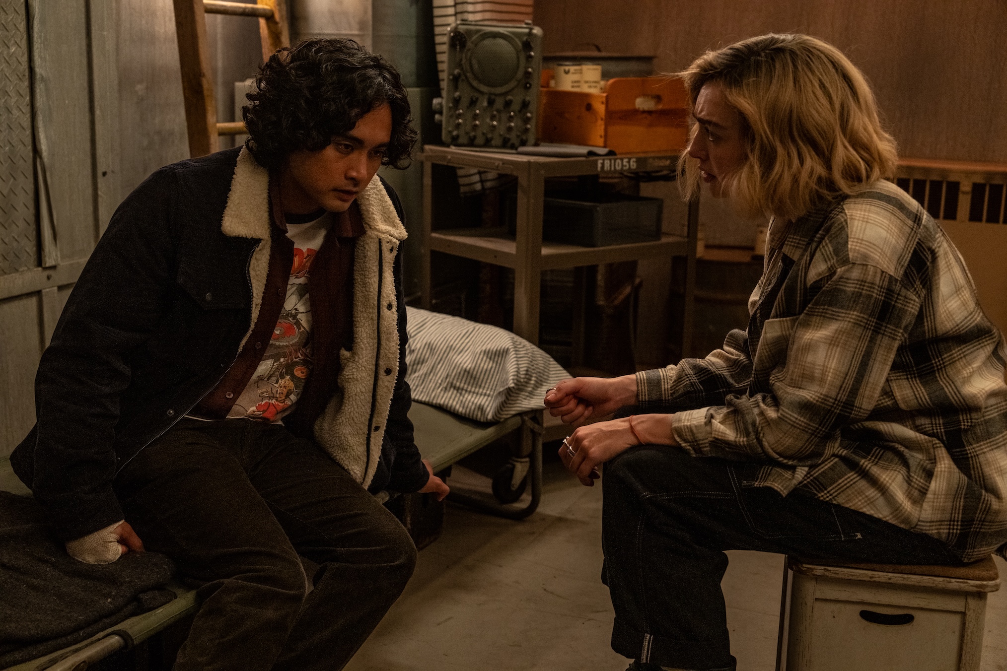 Kristian Ventura as Simon Elroy and Peyton List as Maddie Nears in 'School Spirits' Season 3