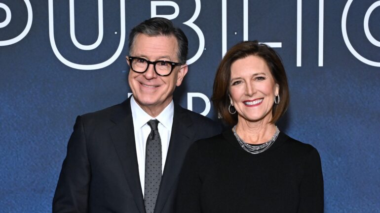 Stephen Colbert and Evelyn McGee Colbert attend the New York Public Radio Gala at the Glasshouse on November 18, 2025 in New York City. (